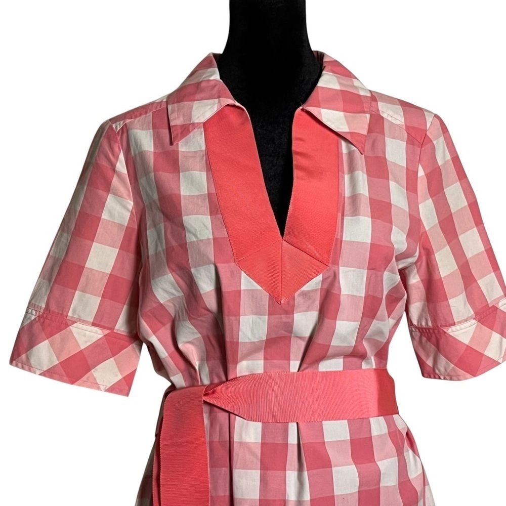 Vineyard Vines Pink White Gingham Grosgrain Ribbon Cotton Dress — Size 8 - Picture 2 of 11
